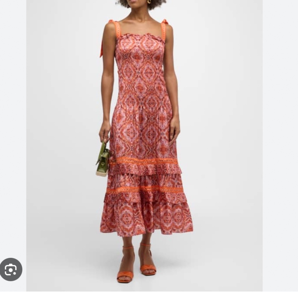 Ramy‎ Brook Sia Smocked Ruffle Tiered Midi Dress Womens Medium